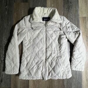 Weatherproof Quilted Jacket Women Small Cream Faux Fur Collar Full Zip 3881